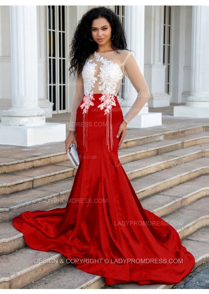 2025 Sheath/Column Royal Blue Silk Like Satin Long Sleeves Prom Dresses With Appliques - Image 15