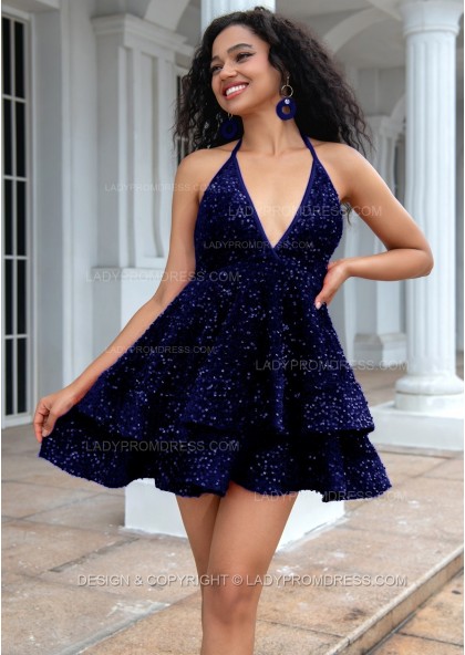 2025 A-line Princess Sequin Halter Sleeveless Backless Red Short/Mini Homecoming Dresses, As Picture & Size 2 - 26W In Stock & Ships in 48 Hours - Image 13