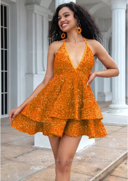 2025 A-line Princess Sequin Halter Sleeveless Backless Red Short/Mini Homecoming Dresses, As Picture & Size 2 - 26W In Stock & Ships in 48 Hours - Image 14