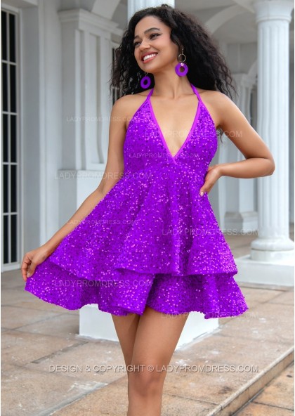 2025 A-line Princess Sequin Halter Sleeveless Backless Red Short/Mini Homecoming Dresses, As Picture & Size 2 - 26W In Stock & Ships in 48 Hours - Image 16