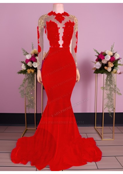 2025 Black Mermaid Backless Long Sleeves Prom Dresses - Image 13